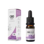 een flesje Renova CBD olie 3% naast een doosje Renova CBD olie 3%.