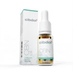 Een flesje Cibdol - 5% CBN en 2,5% CBD olie (10 ml) met de verpakking, waarop de concentratie 5% cbn en 2,5% CBD staat aangegeven.