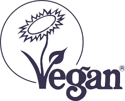 De afbeelding toont een logo met een gestileerde zonnebloem en daaronder het woord "Vegan" geschreven in een opvallend lettertype, symbool voor Hemptouch - Verzorgende Crème Douchegel (250ml).