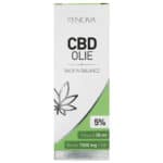 Een fles Renova CBD olie 5% (30 ml) op een witte achtergrond.