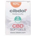 een doos cbd-softgels op een witte achtergrond.