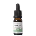 Een fles Renova CBD olie 5% op een witte achtergrond.