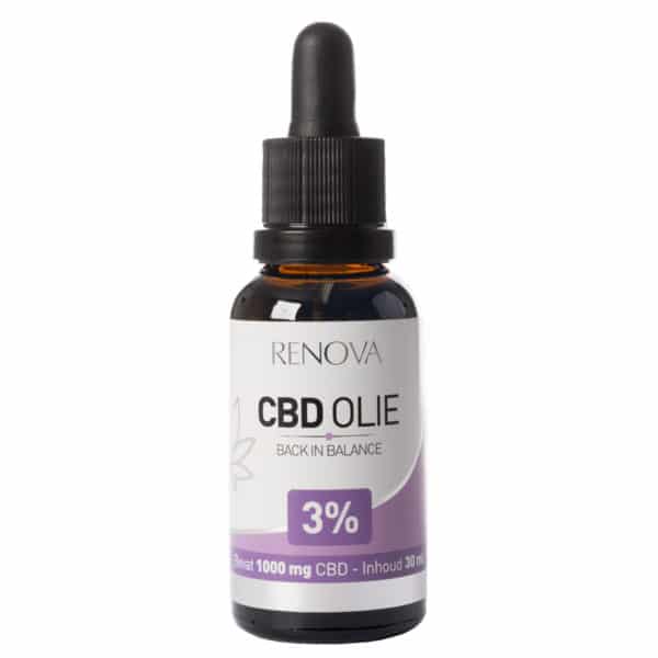 Een flesje Renova CBD olie 3% (30 ml).